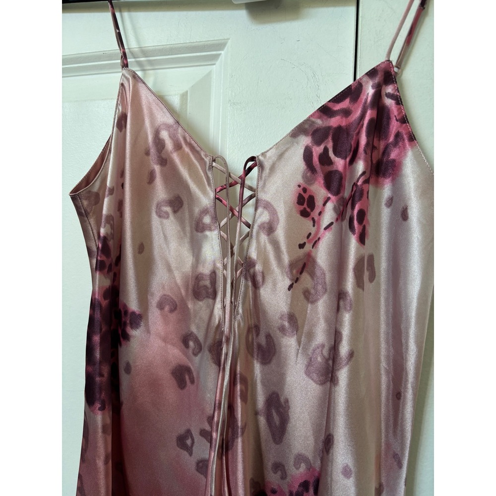 Y2K La Senza Lingerie Pink Leopard Satin Lace Up Maxi Slip Dress Womens Medium - Picture 4 of 9